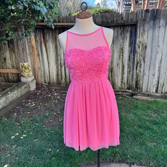 JUMP Apparel U.S.A Floral Lace Summer Lined Coral Pink Dress Junior’s 1 / 2 - Picture 1 of 11